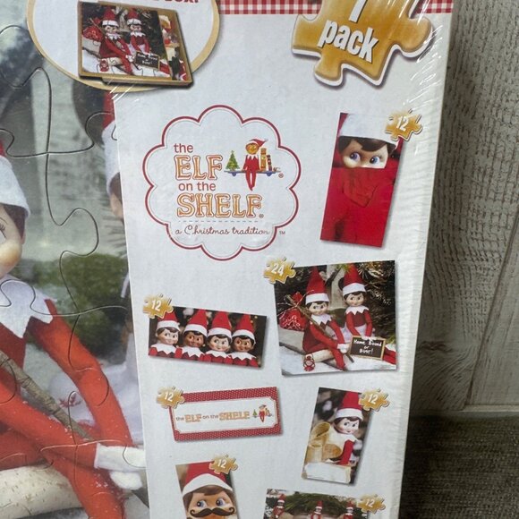 The Elf On The Shelf 7 Christmas Wood Puzzles Set 12-24 pcs with Storage Tray - Picture 2 of 5